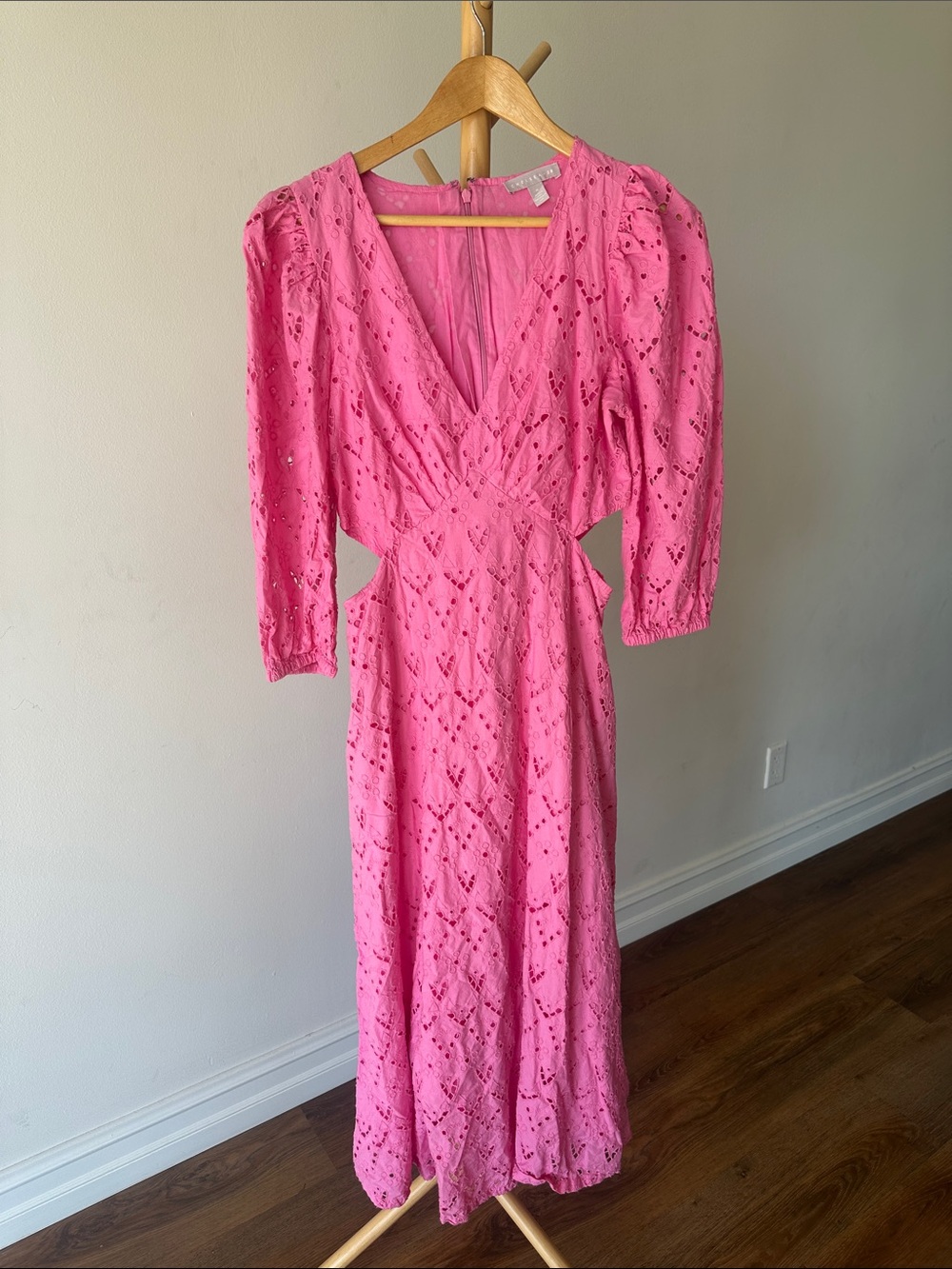 Chelsea28 Pink Eyelet Maxi Dress with Cutout Waist